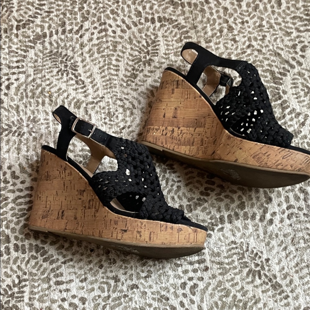 SO Women's Black Crochet Wedges - Picture 2 of 5